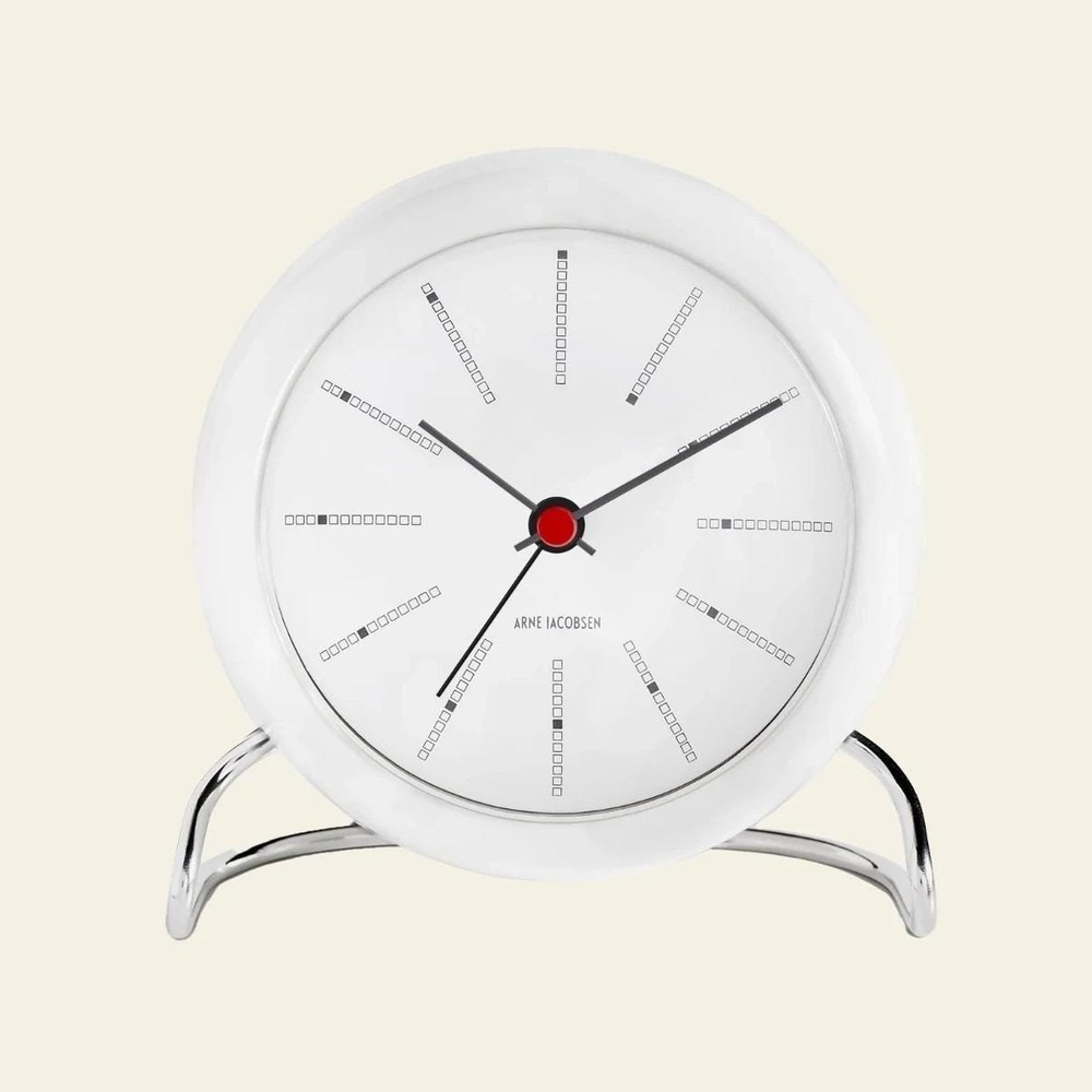 Vtg Arne Jacobson BankersTable Clock White Retro Midcentury Modern Alarm Denmark